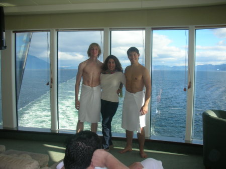 Alaska - 2 young men in towels and...me!!