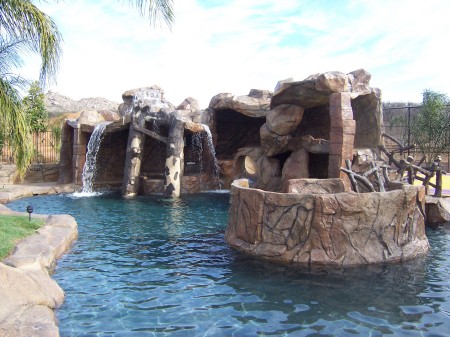 Fire Pit in Pool and Waterfall
