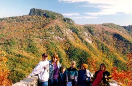 Kathy & our five kids at Linville Gorge 1996