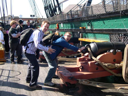 Chris Bing and I packing some balls into the cannon (Boston, 2006)