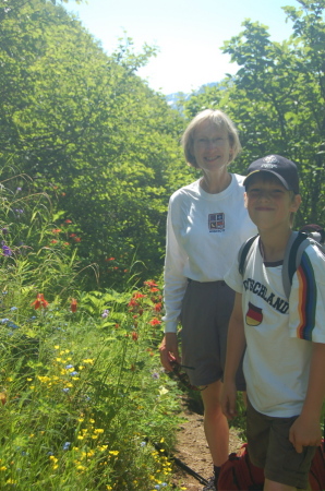 Jeanne & Elias hiking locally; July 2006