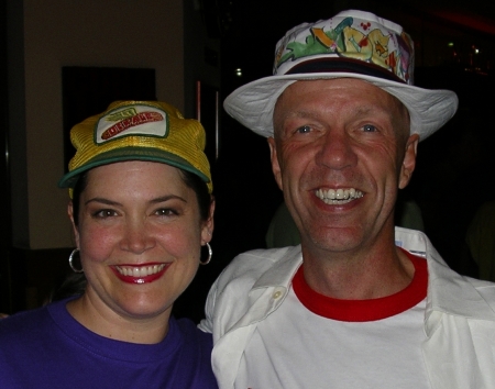 Rachel and Steve wearing funny hats in Las Vegas