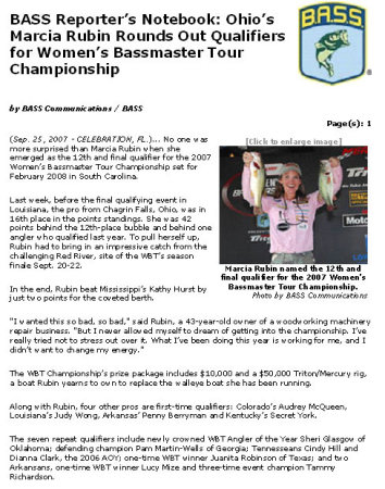 Qualifying for the 2008 Women's Bassmaster Tour Championship