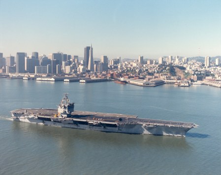 USS Enterprise going out to sea.