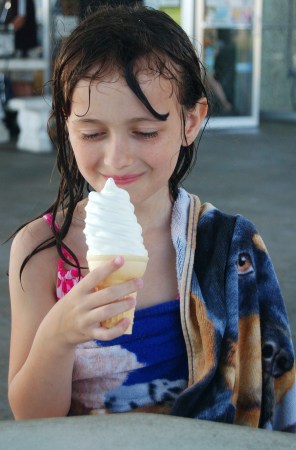 My youngest doughter getting her ice cream