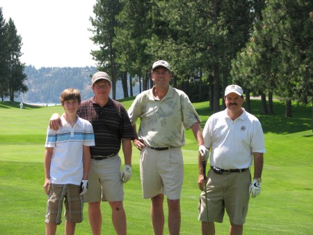 Golfing with buddies; son Hunter on far left