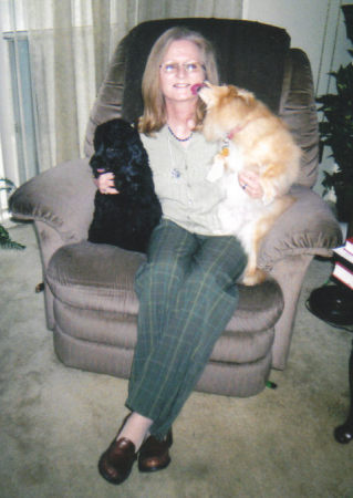 With my Cocker Spaniel, Lady, and Mom's Pom, Christine