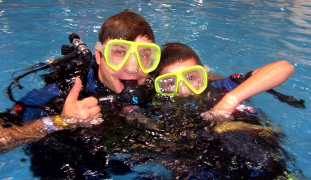 My son and I scuba diving