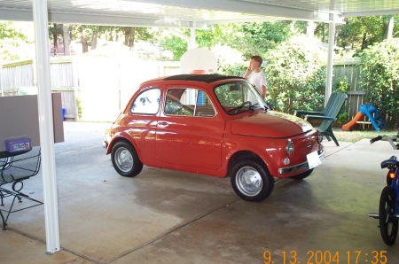 Caleb standing by my Lil' Fiat 500