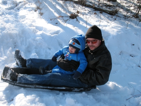 Gage and Dad Sledding