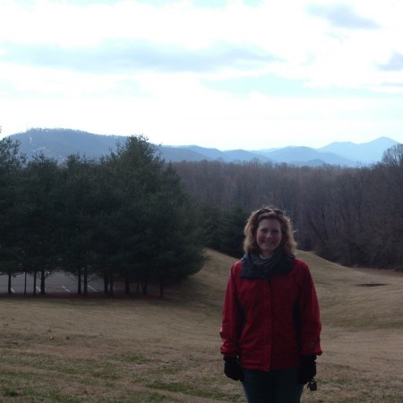 Laura on campus with Mt. Pisgah in Feb 2006