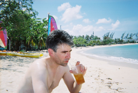 Enjoying a drink in Jamaica