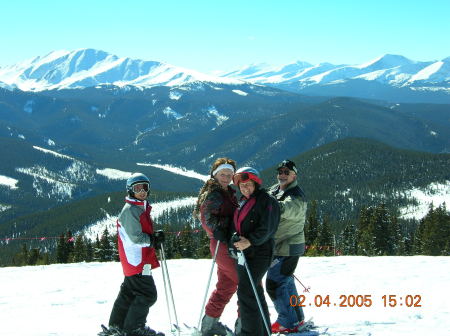 (L-R) Son Nathan, Friend Ilse, Roxanne, and me on the ski slopes (I do live in Colorado!)