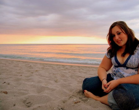 Melissa on Venice Beach at sunset (where we live)