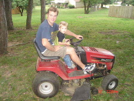 Clint and Harrison cuttin' Pop's grass!