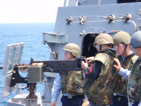 My son shooting off the side of the ship