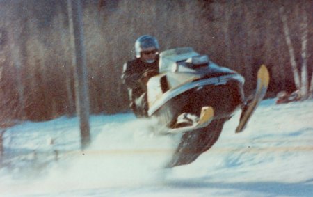 Barry in a snowmachine race in Palmer, Ak.1970