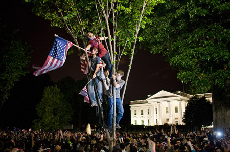 Taylor celebrating in front of the White House