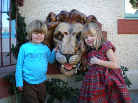 Nephew & Granddaughter with lion in Auburn