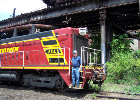 Dr. Boothe on PB&NE Locomotive