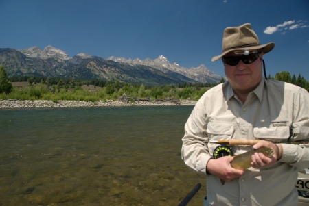 Gordon and trout on Snake River Wyoming 2007