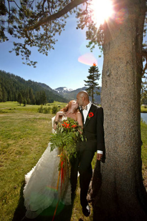 Kissing under a tree in Squaw Valley.
