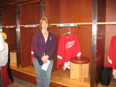 In front of Chris Osgood's locker