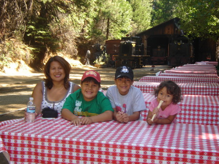 Me and the kids waiting to ride the Sugar Pine Railroad