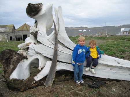 My Sons Chilling on a Whale Jaw Bone (literally!) - Gambell, AK.