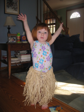 Courtney on Aloha Day at gymnastics (age 2 1/2)