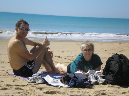 Enjoying the beach in Rota, Spain with my husband