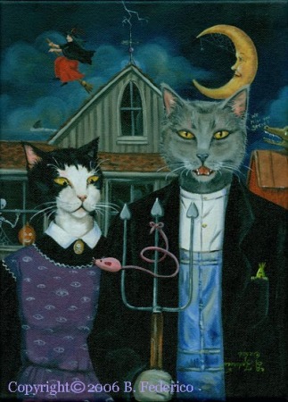 Oil painting - "Halloween in Americat Gothic"
