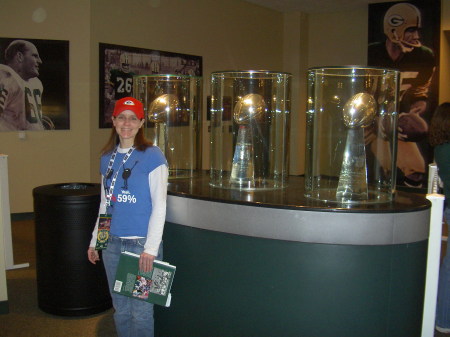 I'm in the Packer's locker room with the trophies!!!!! (3/07)
