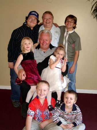 Dick and I with 6 of our grandkids