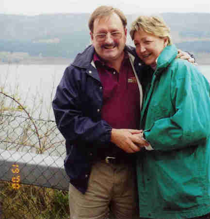 April 2000, Maggie and me, Loch Ness, Scotland, (Cooold!)