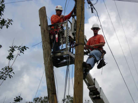 Me on telco pole after Hurricane Ivan