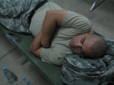 sleeping before going to Mosul, Iraq