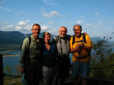 Hiking with friends along the Columbia River Gorge.