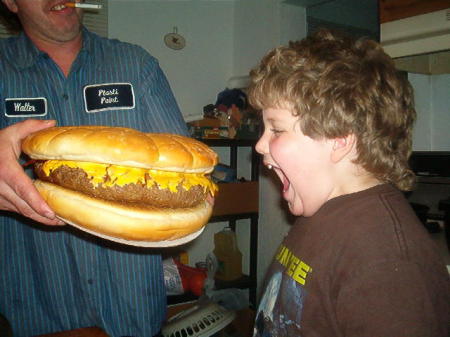 cody trying to eat the burger