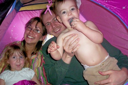 Daughter Jayme and family in tent