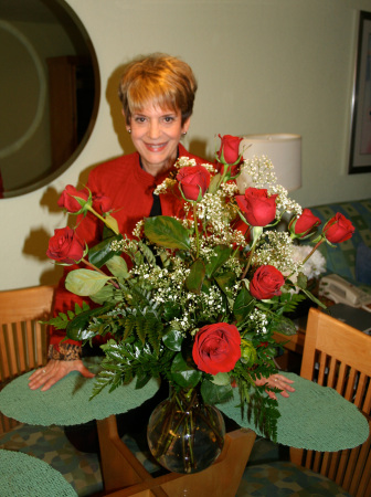 Birthday roses from son, Greg.