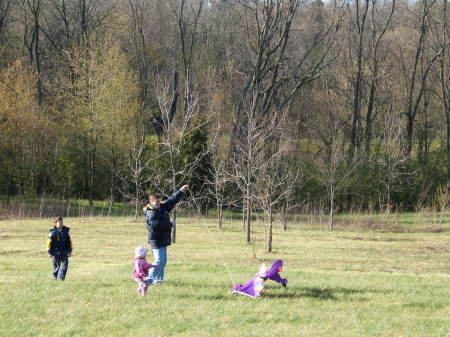 Flying kites in the back yard