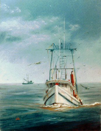 Shrimp Boat Heading Home [oil] 14x18