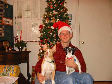 My dogs and me at christmas 2001