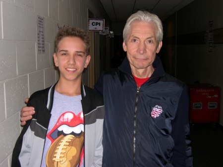 Evan backstage with the great Charlie Watts