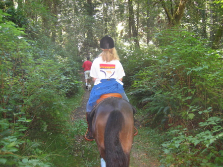 Hubby and pup up ahead and myself on the horse