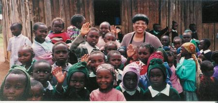 Valerie and the children of Victory Preschool in Kenya