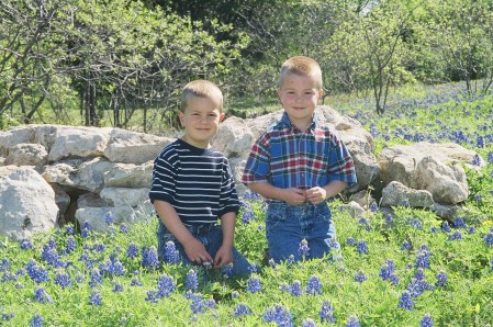 Asa and Adin in the bluebonnets at our house