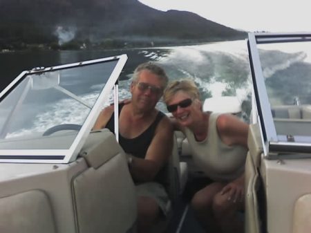 Mom and Dad (Alf and Sharon Clausen) on the lake in Vernon.