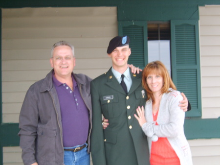 My husband Rick and I with my son at his Basic Combat trainning in the Army 04/06/07